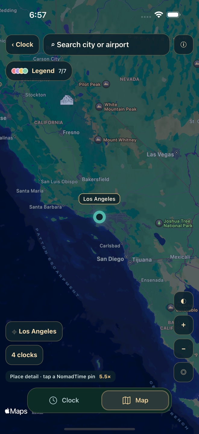 Saved Los Angeles pin on NomadTime’s map
